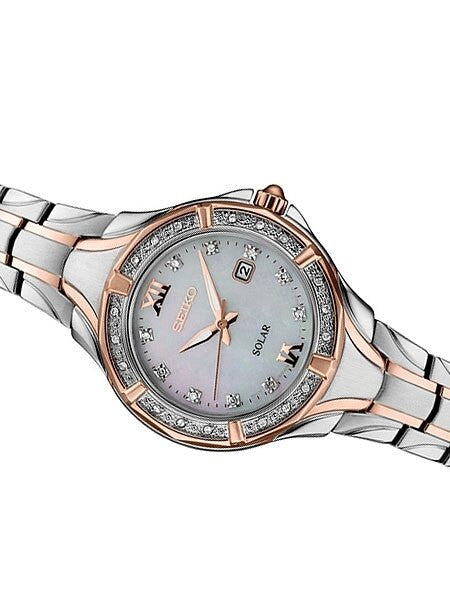 Seiko Women's Solar Dress Watch with 28 Diamonds and Mother of Pearl Dial #SUT374