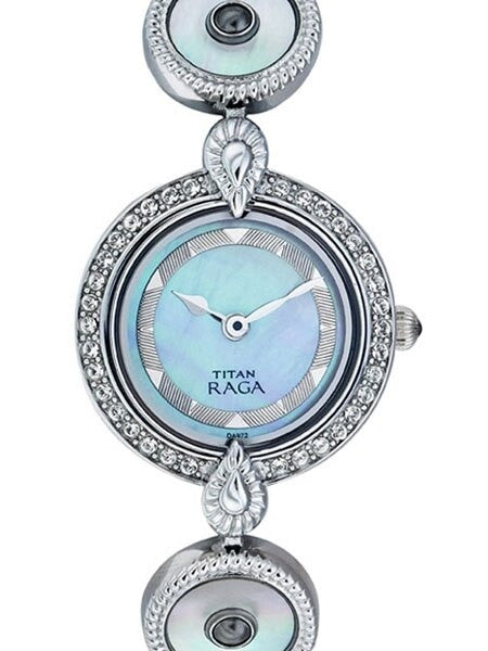 Titan Ladies Raga, Blue MOP Dial Quartz Watch with Swarovski Crystal Bezel and Fancy Bracelet #9903SM01