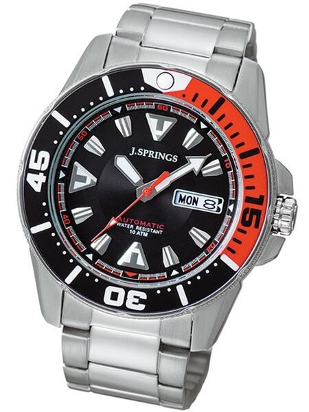 J. Springs Automatic 21-Jewel Sport Dive Watch with Day and Date, Black Dial #BEB077