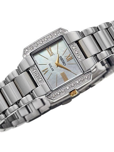 Seiko Women's Solar Dress Watch with 22 White Diamonds, Mother of Pearl Dial #SUP239