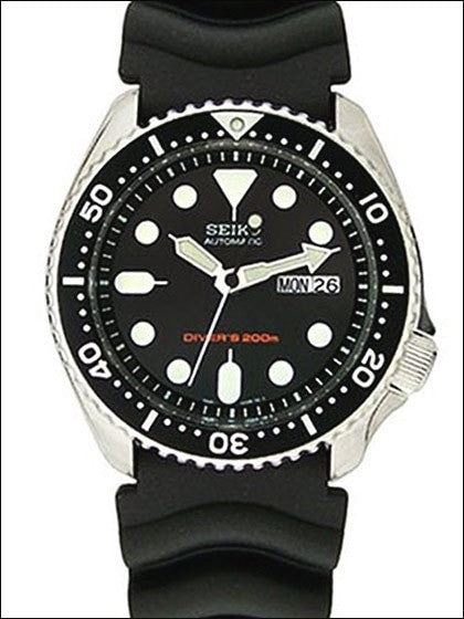 Seiko Automatic Dive Watch with Offset Crown and Rubber Dive Strap #SKX007K1