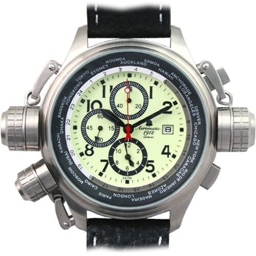 Aeromatic 1912 Luminous Dial, Alarm Chronograph and World City Scale #A1404