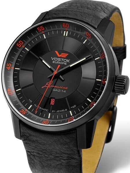 Vostok-Europe GAZ Limo Black PVD Watch with Trigalight Gas Tube Illumination #5654140
