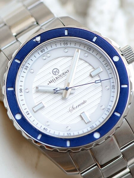 Melbourne Sorrento 200 Meter Automatic Dive Watch with White Dial, Blue Bezel #SO.42.A.3HN.03