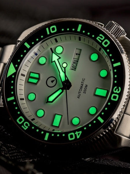 Islander White Dial Automatic Dive Watch with AR Double Dome Sapphire Crystal, and Luminous Ceramic Bezel Insert #ISL-29