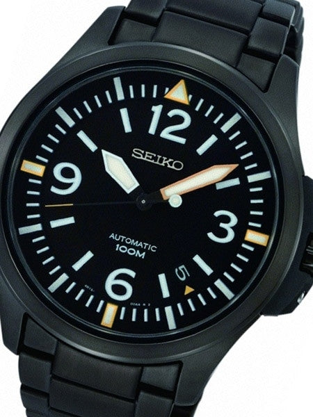 Seiko Black Ion-Plated 44mm 22-Jewel Automatic Sport Watch #SRP029K1