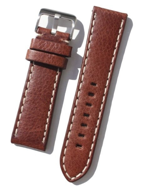Toscana PANERAI Style Brown Italian Leather Strap with Contrasting Stitching #LBV-98280