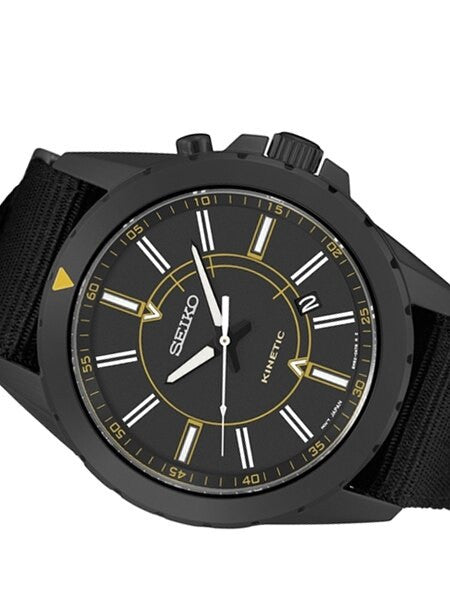 Seiko Kinetic Black Ion-Plated 42mm Field Watch with Power Reserve #SKA705