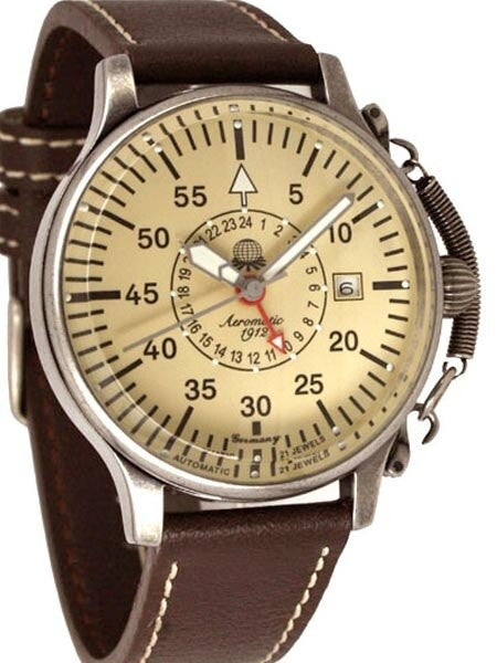 SCRATCH AND DENT - Aeromatic 1912 Aviator's Watch with Retention Spring and 24-hr Sub-Dial #A1382-SND