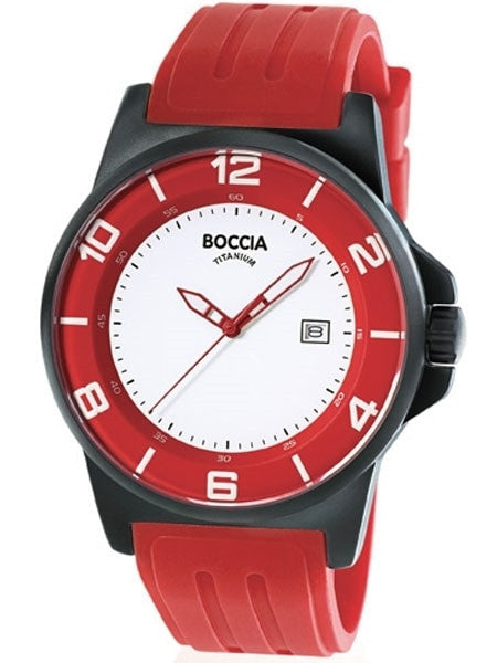 Boccia Mens Black Dial Quartz Sport Watch with 45mm Black Titanium Case and Rubber Strap #3535-55