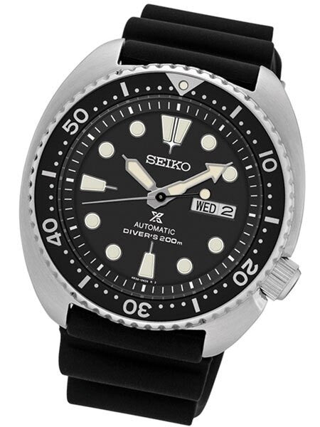 Seiko Turtle Prospex Automatic Dive Watch with Black Dial and Silicone Dive Strap #SRP777