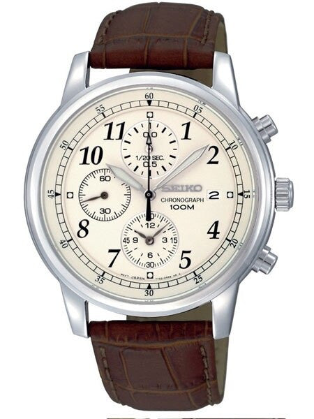 Seiko Quartz Chronograph with 12-Hour Totalizer Function and Beige Dial  #SNDC31P1
