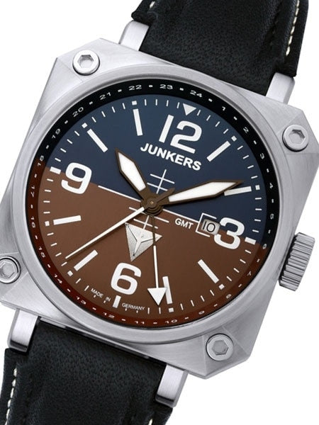 Junkers Horizon Airplane Cockpit Series Swiss Quartz GMT Pilot Watch #6740-4