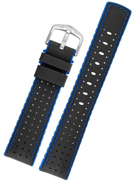 Hirsch ROBBY Sailcloth Effect Performance Watch Strap, Black and Blue #09180940-50