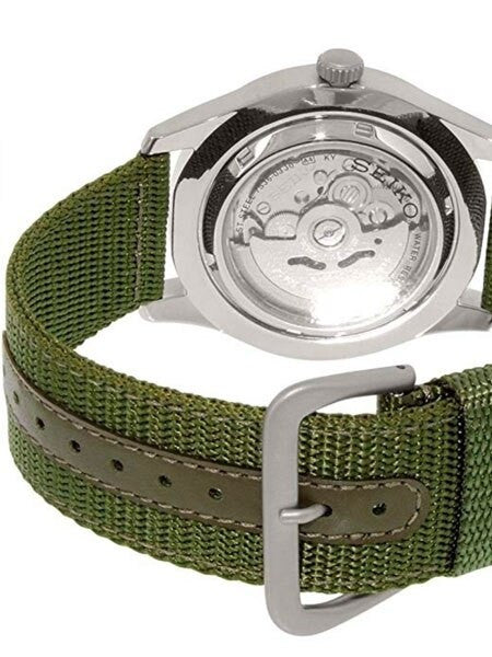 Seiko Military Dark Green Dial Automatic Watch with 42mm Case, Green Canvas Strap #SNZG09K1