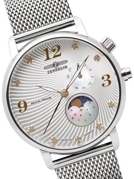 Graf Zeppelin Luna Swiss Quartz Watch with Swarovski Crystals and Moonphase #7637M-1