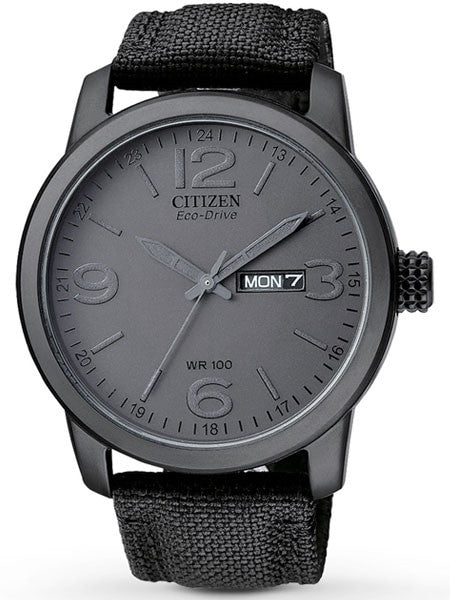 Citizen Eco-Drive Grey PVD Sport Watch with Charcoal Canvas Strap #BM8475-00F