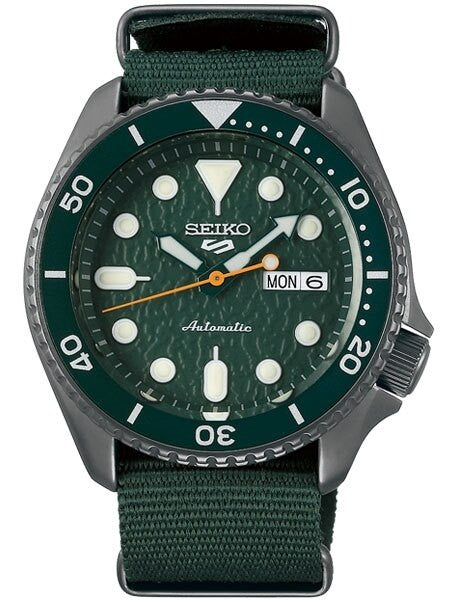 Seiko 5 Sports 24-Jewel Automatic Watch with Textured Green Dial and Nylon Strap #SRPD77