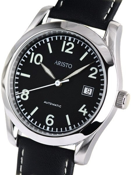 Aristo 4H230 Black Dial Swiss Automatic Cushion Case Officer's Watch