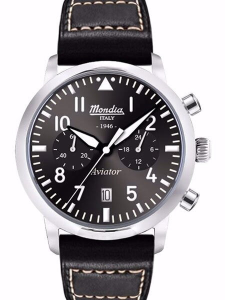 Mondia Quartz Chronograph Watch with Stopwatch, 24-Hour Sub-Dial #MI-781-SS-03BK-CP