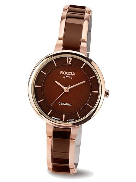 Boccia Ladies Quartz Watch with Brown MOP Dial, Rose Goldtone Titanium Case and Matching Bracelet #3236-04