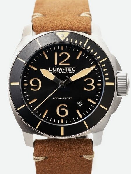Lum-Tec 44mm Swiss Quartz Dive Watch with AR Sapphire Crystal, Luminous Bezel #M88