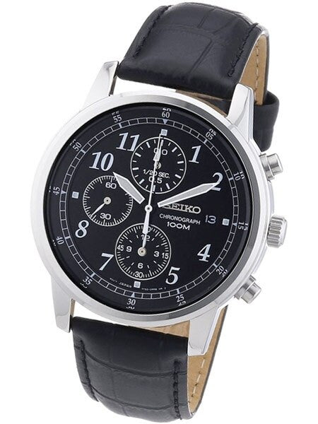 Seiko Quartz Chronograph with 12-Hour Totalizer Function and Black Dial  #SNDC33P1
