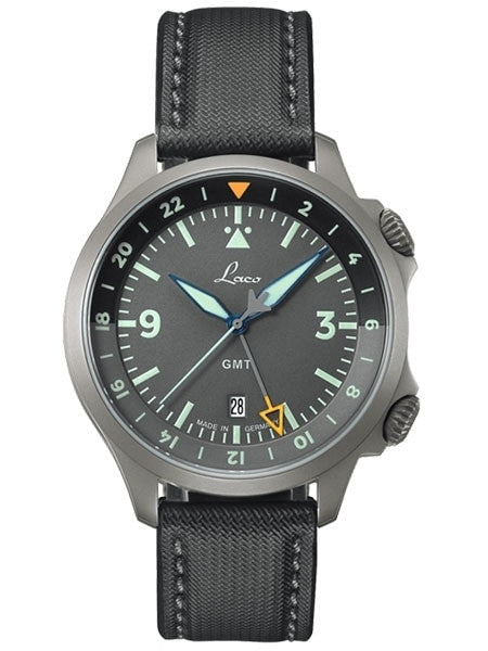 Laco Frankfurt Swiss Automatic GMT Dual-Time Pilot Watch with Double-Dome AR Sapphire Crystal #862121