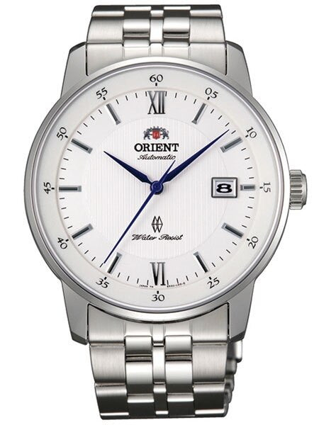Orient Agent Automatic Dress Watch with Pin-Stripe White Dial and Sapphire Crystal #ER02003W