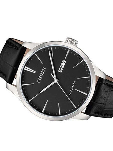 Citizen Automatic Black Dial Watch with Black Leather Strap #NH8350-08E