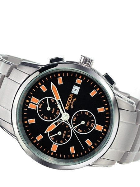 Boccia Mens Quartz Chronograph Watch with 12-Hour Totalizer and 41mm Titanium Case #3763-03
