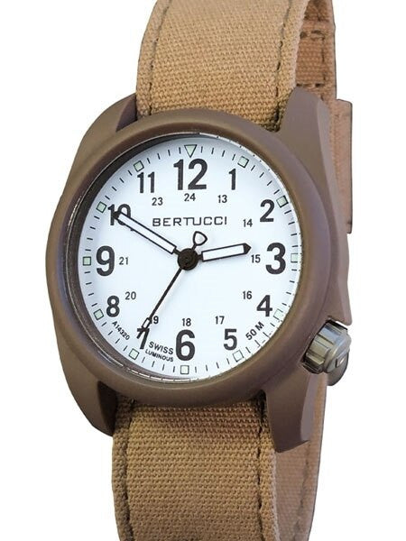 Bertucci DX3 Canvas Polycarbonate Unibody Watch, Sahara Comfort Band, White Dial - 11088