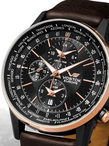 Vostok-Europe Gaz-Limo World-Time GMT Watch with Alarm #5603255
