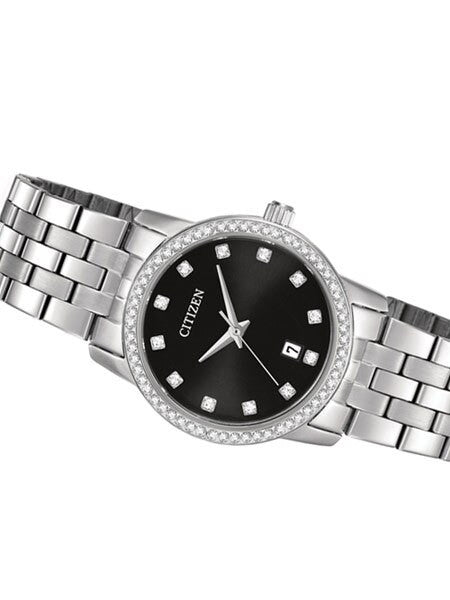 Citizen Ladies Dress Watch with Swarovski Crystals, Radiant Black Dial #EU6030-56E