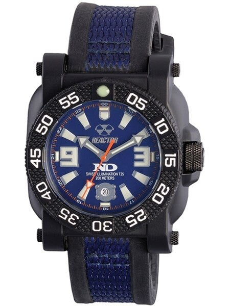 Reactor Gryphon Watch with Never Dark Illumination, Black Nitromid Polymer, Steel Core Case and Rubber Strap #73803