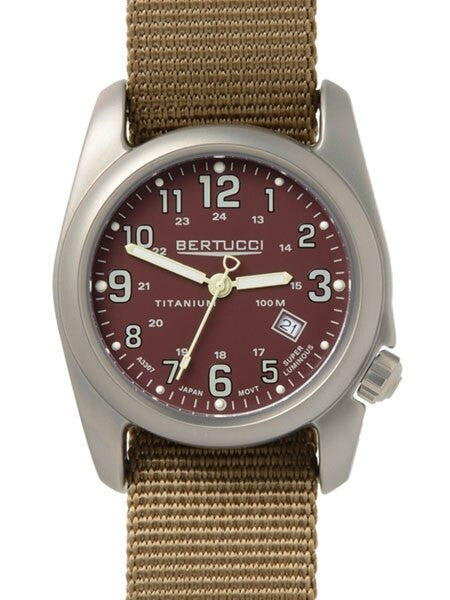 Bertucci A-2T Crimson Dial Titanium Watch with Dark Kaki Strap #12050