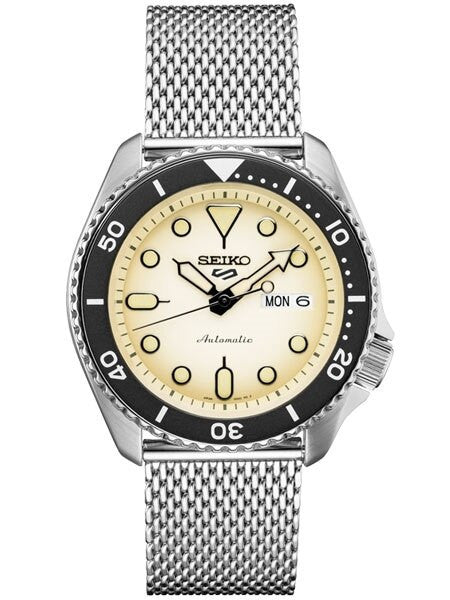 Seiko 5 Sports 24-Jewel Automatic Watch with Biege Dial and Mesh Bracelet #SRPD67