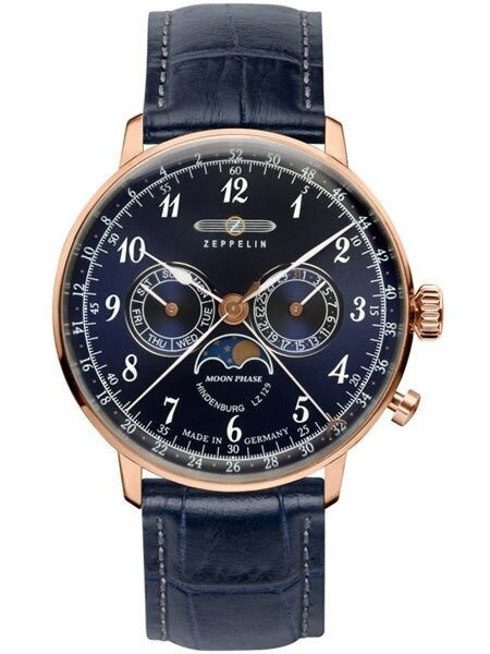 Graf Zeppelin Hindenburg Swiss Quartz Moonphase Calendar Watch #7038-3