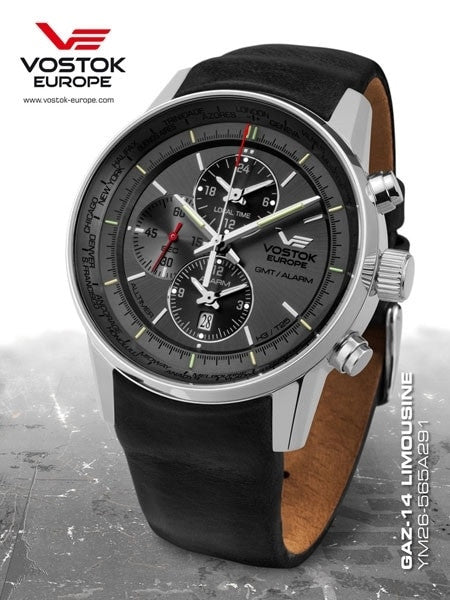 Vostok-Europe Gaz-Limo World-Time GMT Watch with Alarm #565A291