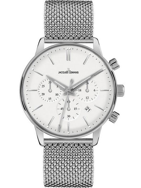 Jacques Lemans Nostalgie Chronograph with 24 Hour Sub-Dial and Mesh Bracelet #N-209C