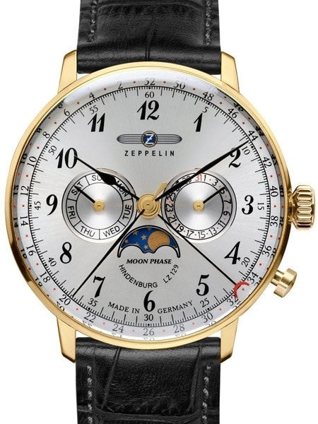 Graf Zeppelin Hindenburg Swiss Quartz Moonphase Calendar Watch #7038-1