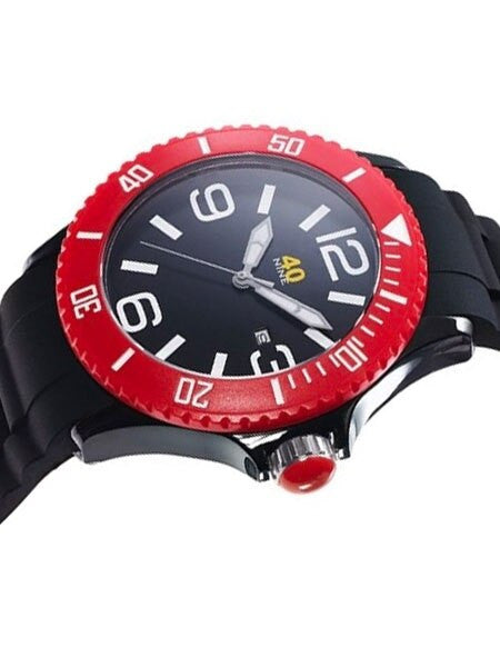 40Nine Black Plastic 46mm Case with Black Silicone Rubber Strap #40NINE02-BLACK-RED