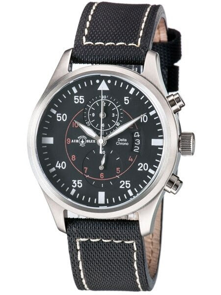 Air Blue Delta Chronograph Pilot Watch with 44mm Case, Sapphire Crystal #DELTACHRONOSSBLK