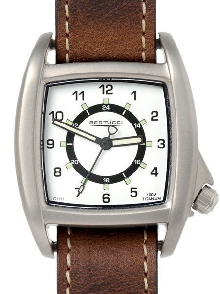 Bertucci C-1T Lusso Tank Style Field Watch with Titanium Case and Horween Leather Strap #16017