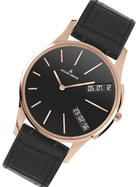 Jacques Lemans London Gold Tone 46MM Quartz Analog-Digital GMT Watch #1-1788E