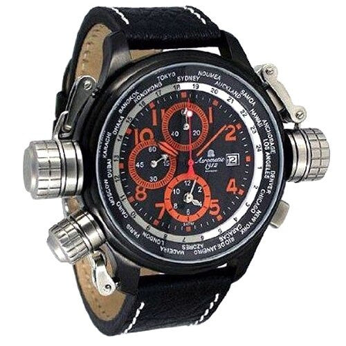 Aeromatic 1912 47mm Pilot Alarm Chronograph and World City Scale #A1349