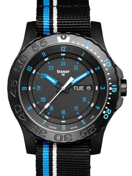 Traser Blue Infinity Watch with Sapphire Crystal and striped black strap #105545