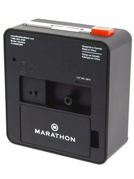 Marathon Alarm Clock with White Dial, Silent Movement, and Auto-Sensing Night Light #CL030053BK back