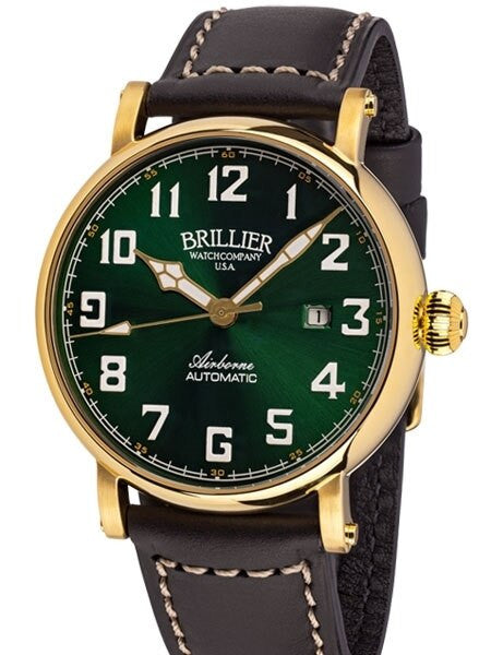 Brillier Green 43mm Airborne Automatic Watch with Horween Leather Strap #BR-16