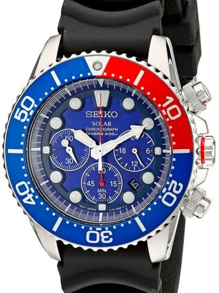 Seiko Solar Quartz Chronograph with Stop-Watch and 24-hour Sub-Dial  #SSC031